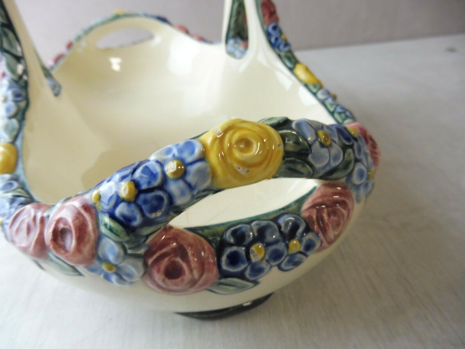 Old basket, Majolica, Karlsruher Majolika, Wilhelm Süs