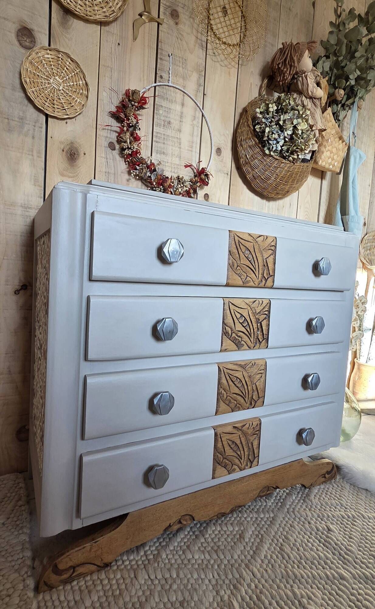Art Deco chest of drawers with mustache feet