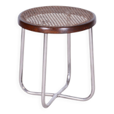 Tabouret Bauhaus en chrome et rotin attribué à Robert Slezák, tchèque, années 1930.