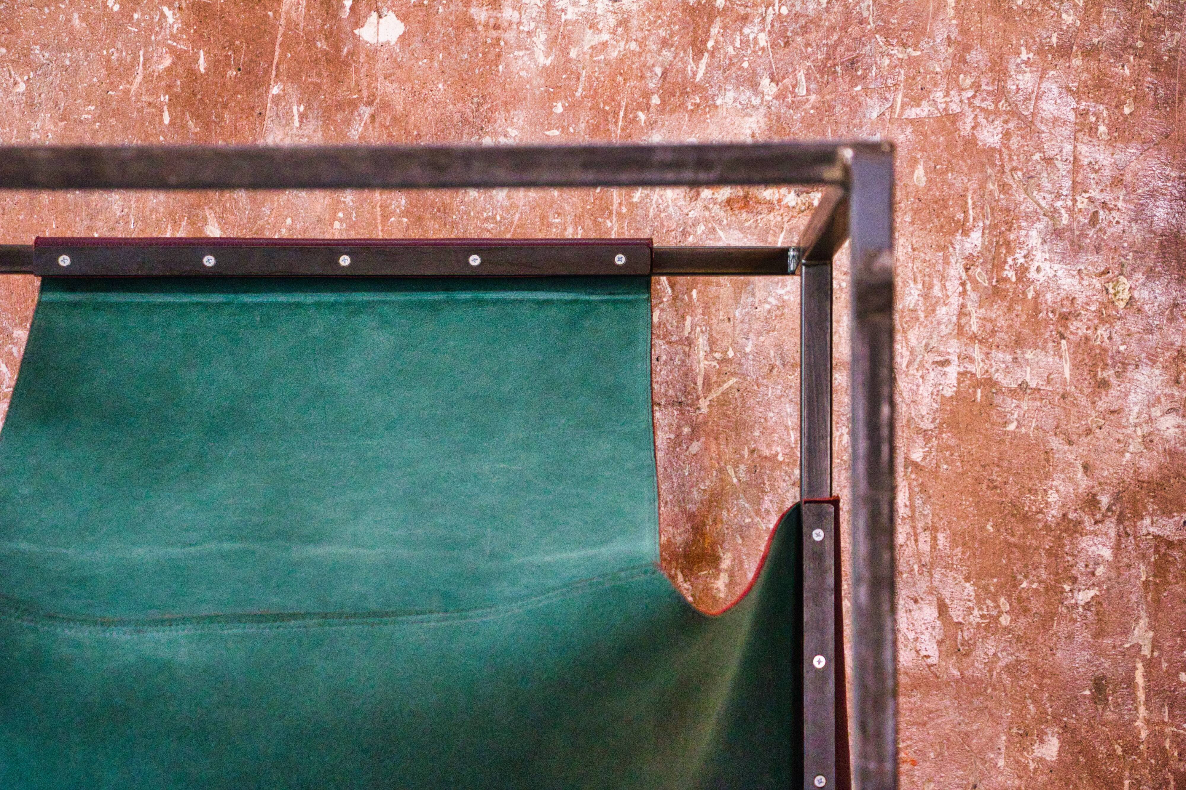 Burgundy leather armchair metal style indus contemporary design