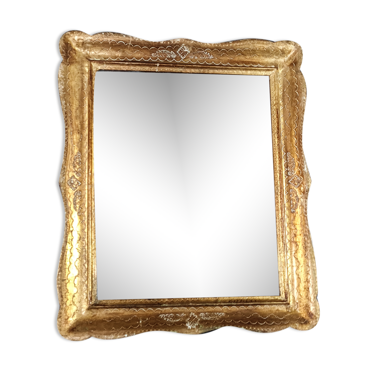 Italian mirror, key frame, vintage 50, engraved wood - gilded 39x32 cm SB