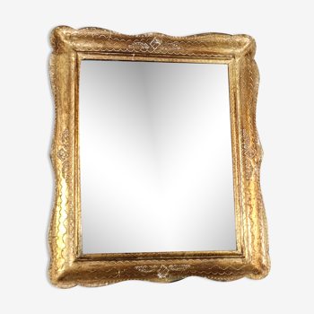 Italian mirror, key frame, vintage 50, engraved wood - gilded 39x32 cm SB
