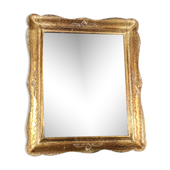 Italian mirror, key frame, vintage 50, engraved wood - gilded 39x32 cm SB