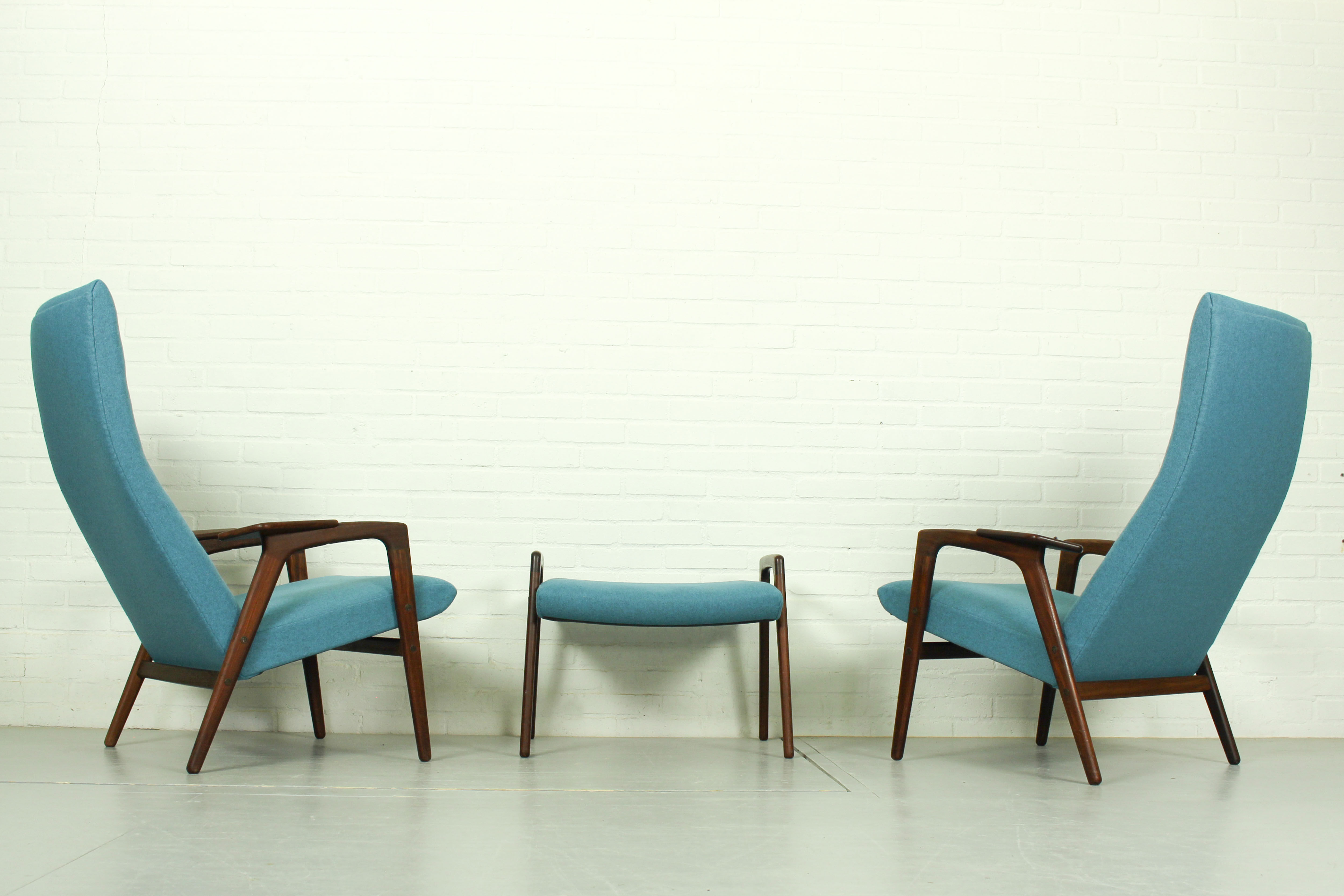 Set of 2 Danish Lounge Chairs with matching Ottoman by Yngve Ekström for Pastoe, 1960s