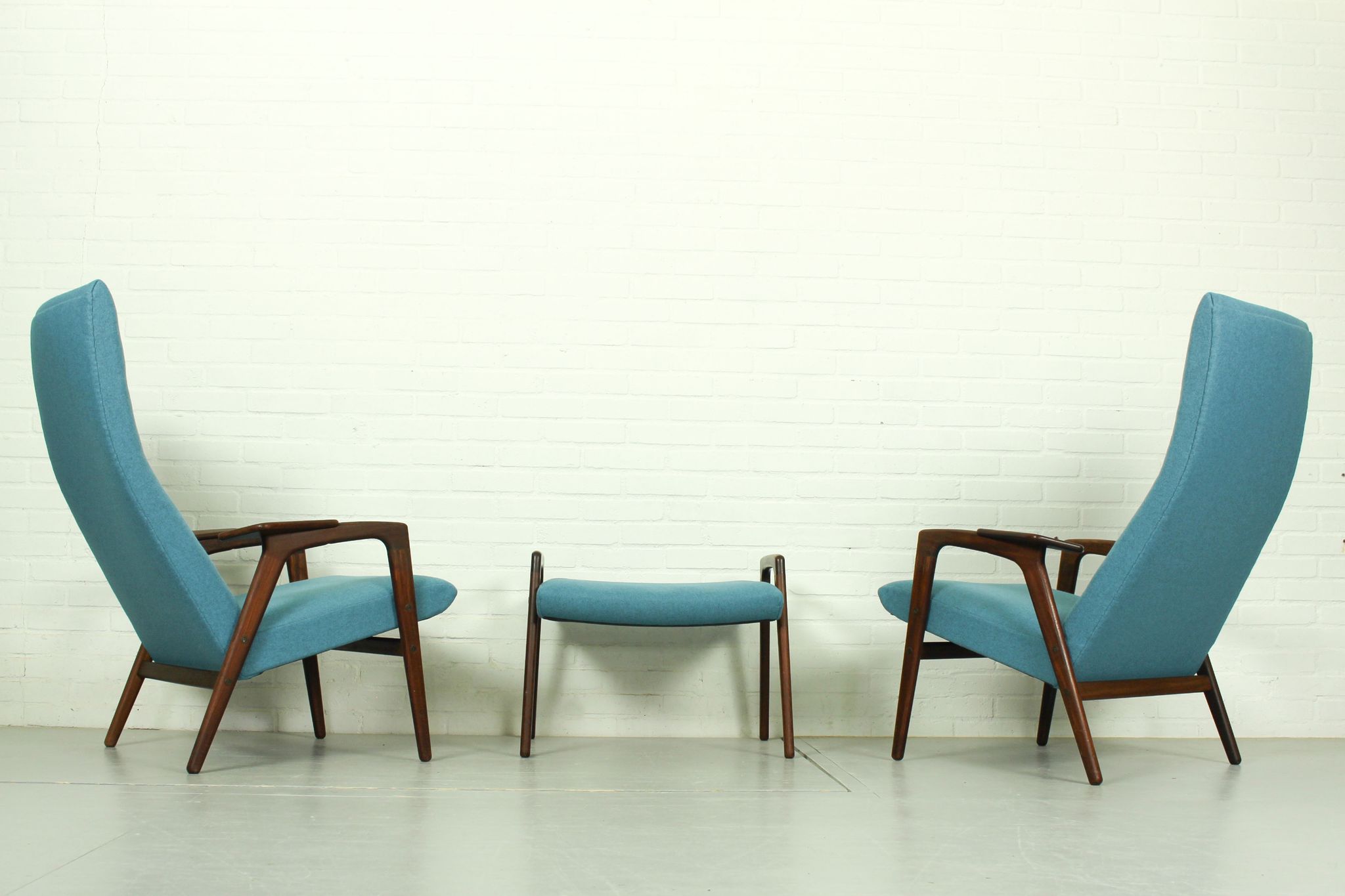 Set of 2 Danish Lounge Chairs with matching Ottoman by Yngve Ekström for Pastoe, 1960s