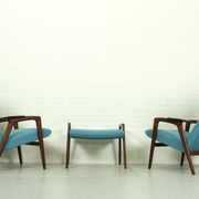 Set of 2 Danish Lounge Chairs with matching Ottoman by Yngve Ekström for Pastoe, 1960s