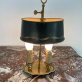 Louis XVI style two-light bouillotte lamp, green lampshade, hand-painted