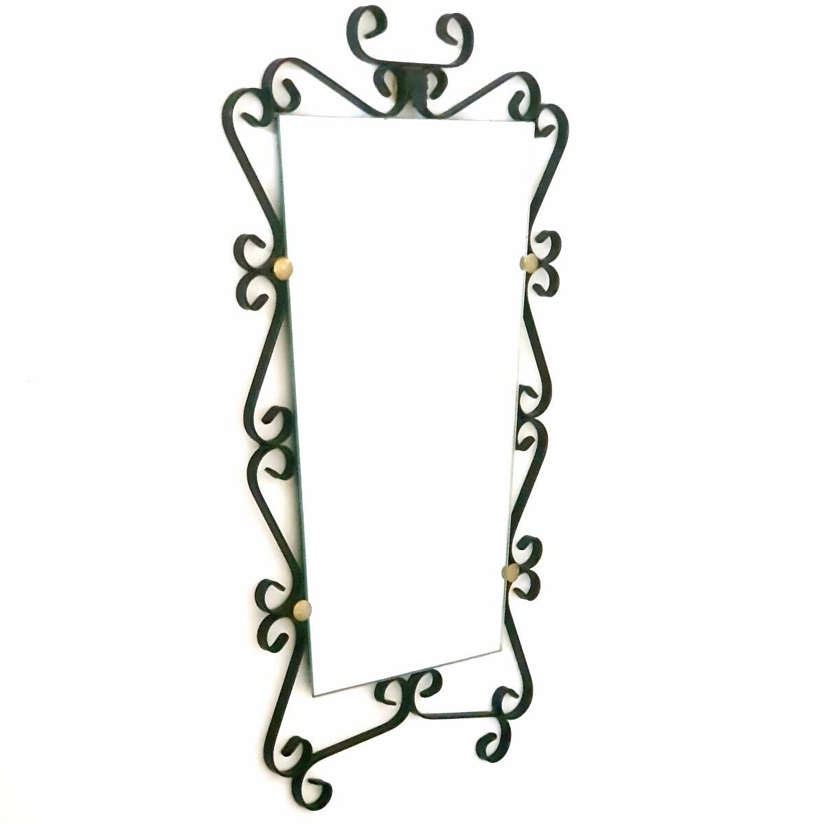 Vintage wrought iron mirror from the 1950s-60s, France.
