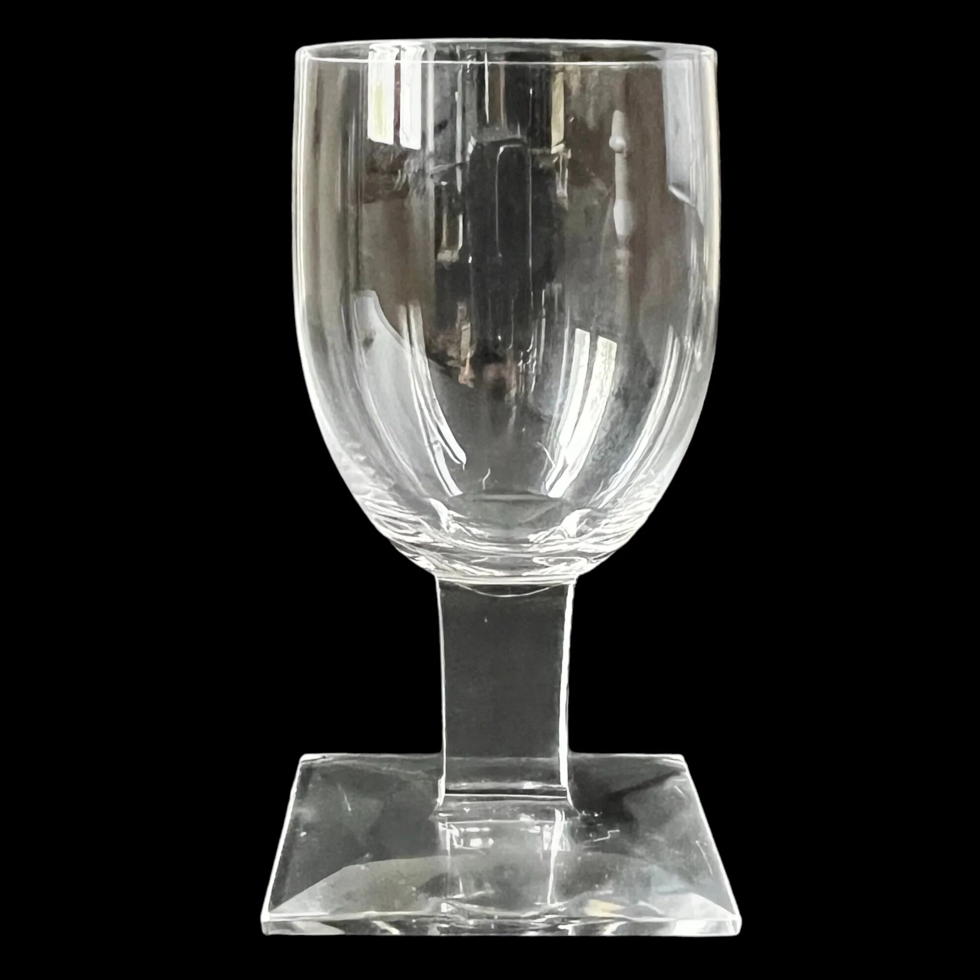 Set of 3 Art Deco crystal stemmed glasses - Bevelled rectangular base from the 1930s.