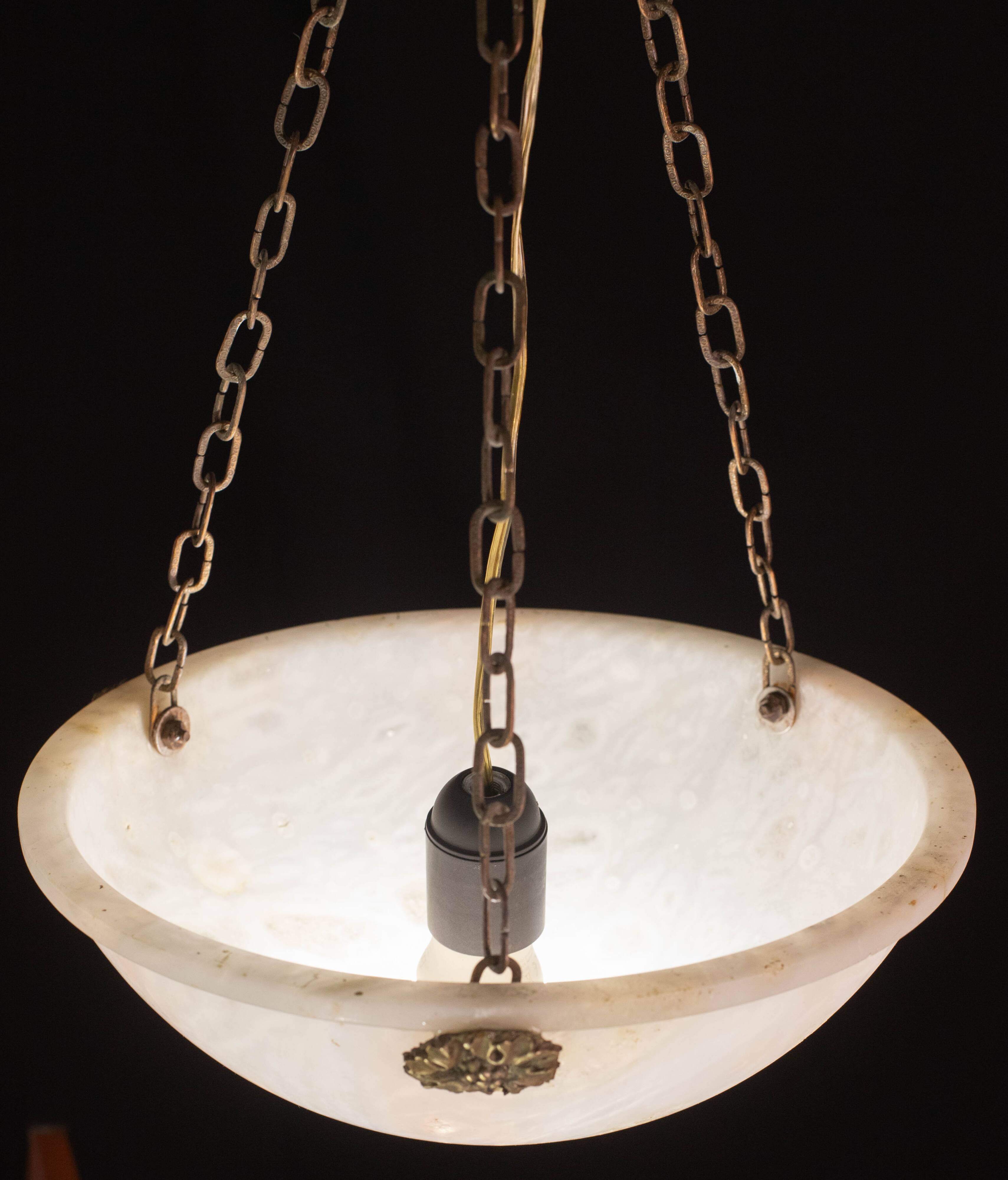 Liberty white alabaster chandelier, 1940s
