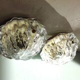 Pair of ice glass and brass wall lights by Limburg / vintage 60s-70s