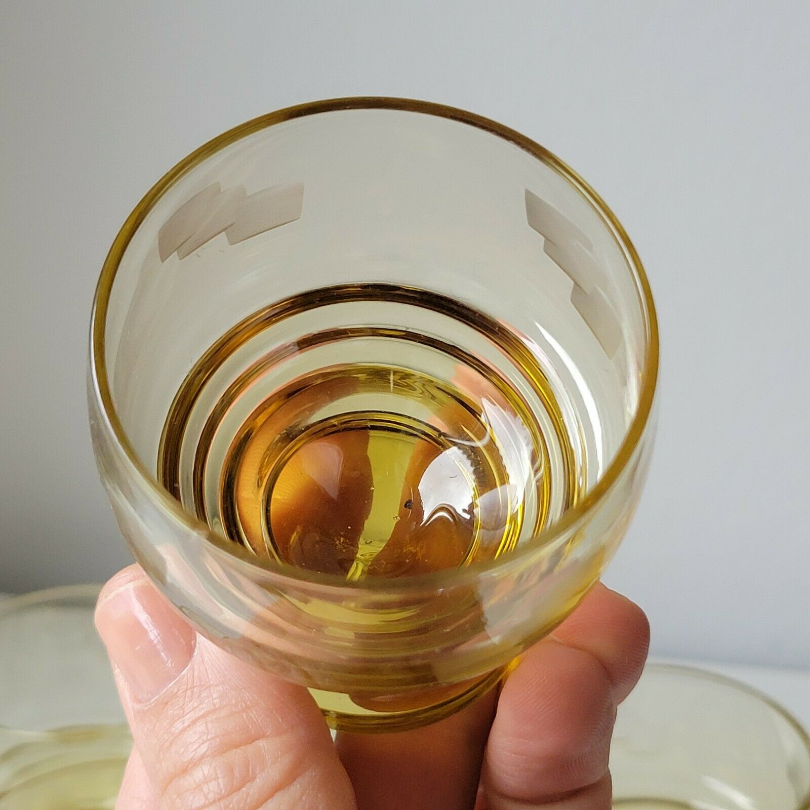 6 old art deco yellow cut glass liqueur glasses