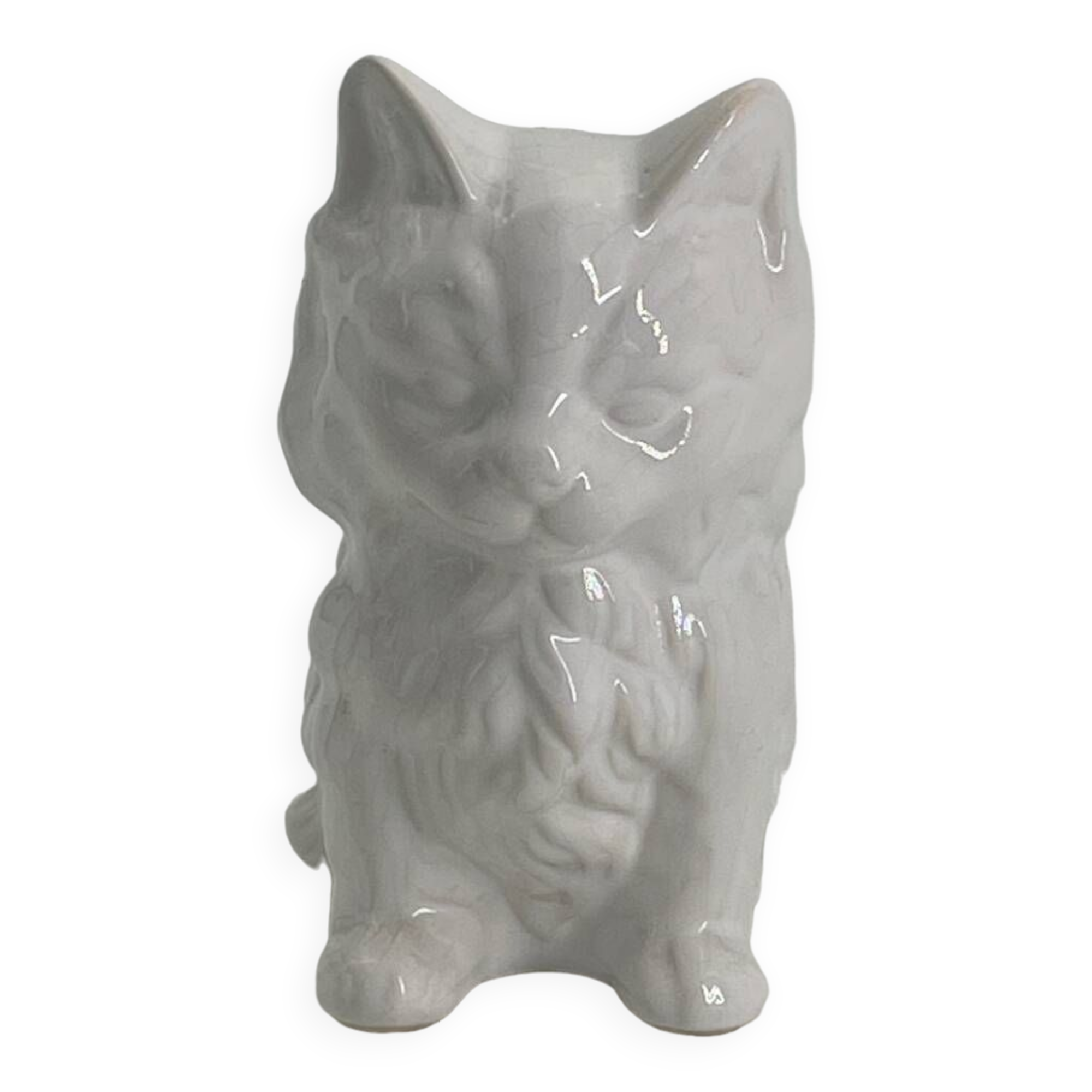 Vintage ceramic pot holder in the shape of a cat