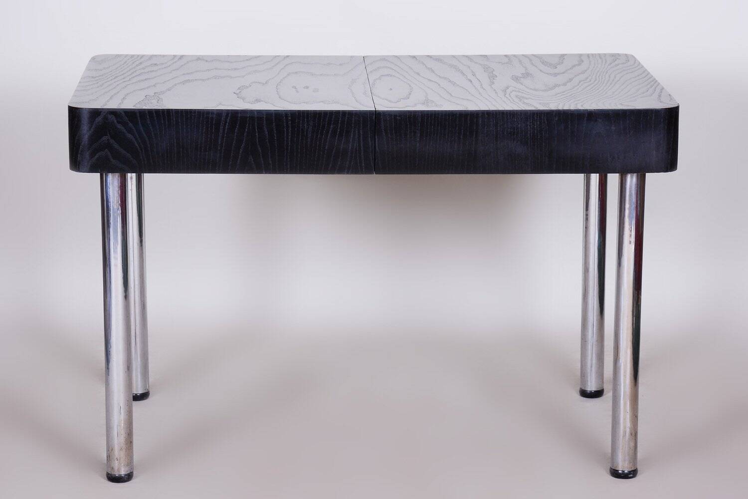 Bauhaus Extendable Dining Table in Oak Veneer and Chrome, 1930s
