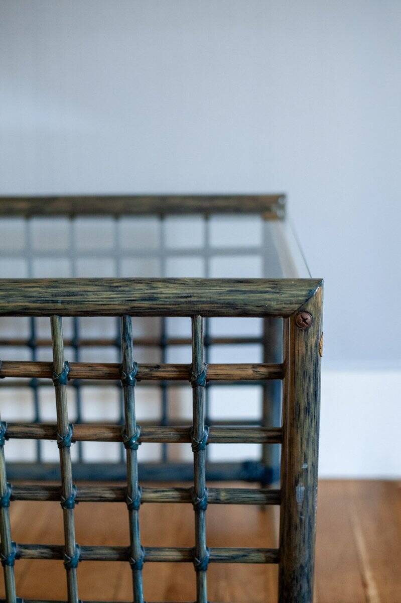 Vintage nesting tables in bamboo with glass top by Gallotti & Radice, 1970, set of 3.