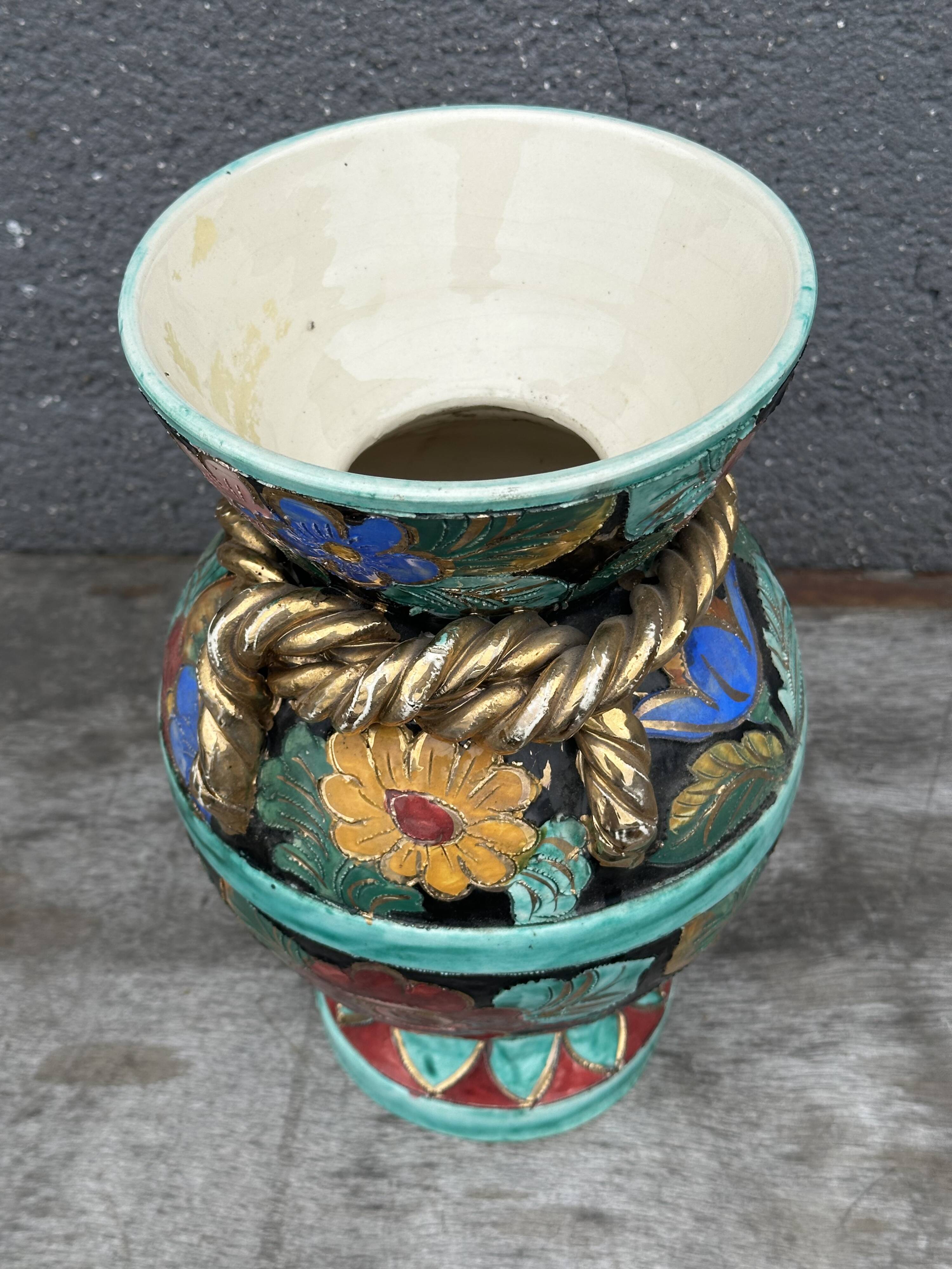 Vallauris vase signed JTF AC - Floral decoration - H 30 cm