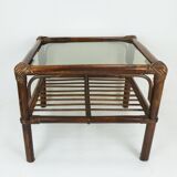 Table d'appoint du milieu du siècle des années 1970, table basse, verre en osier de bambou