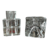Série de 6 bougeoirs vintage cubes en verre moulé