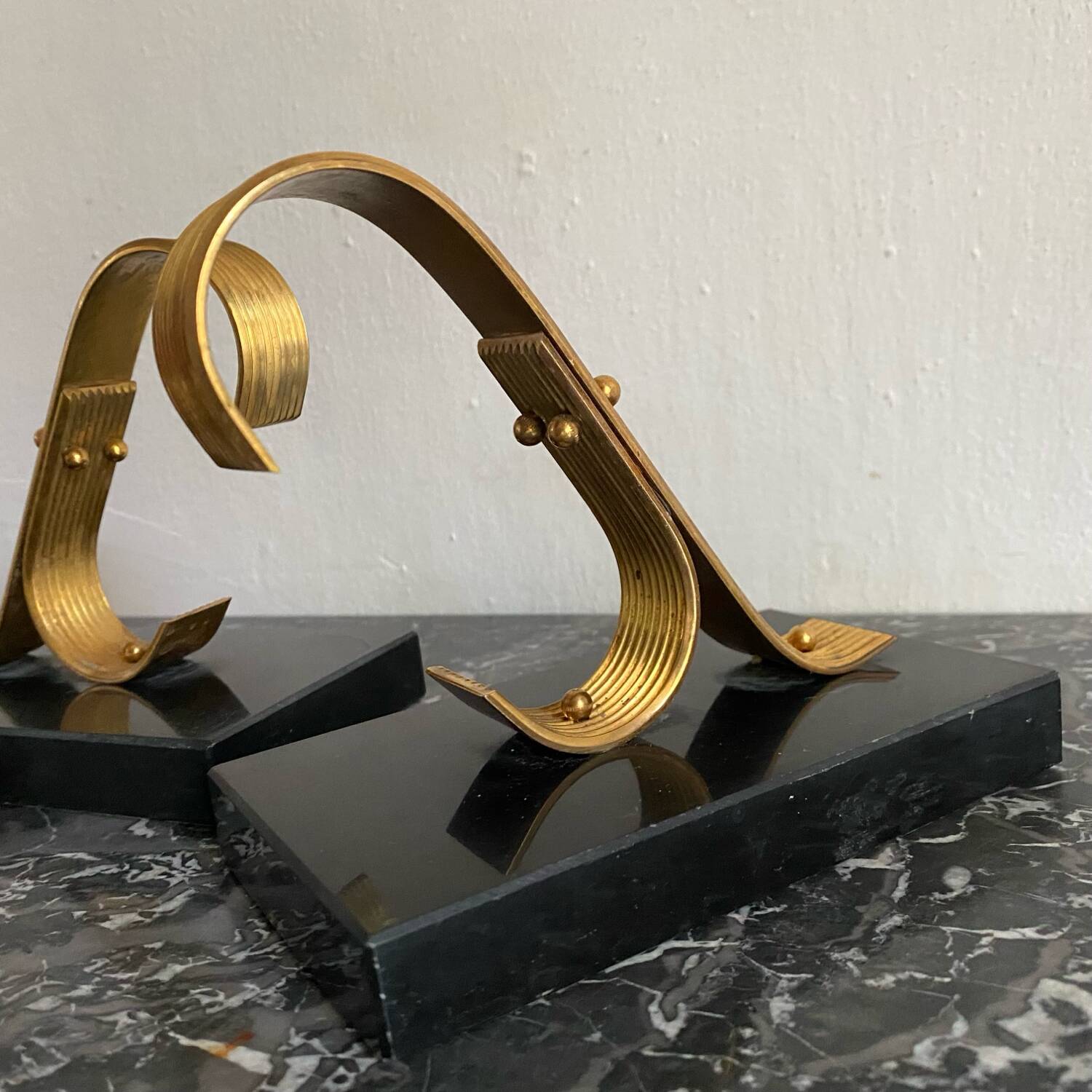 Pair of Modernist Gold Starry Bookends