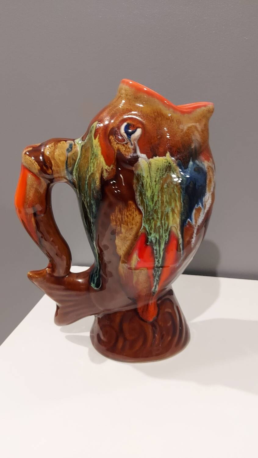 Vallauris earthenware fish pitcher vintage 1970
