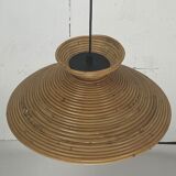 Pencil Split Reed Rattan Bamboo Pendant Lamp, Italy 1970s