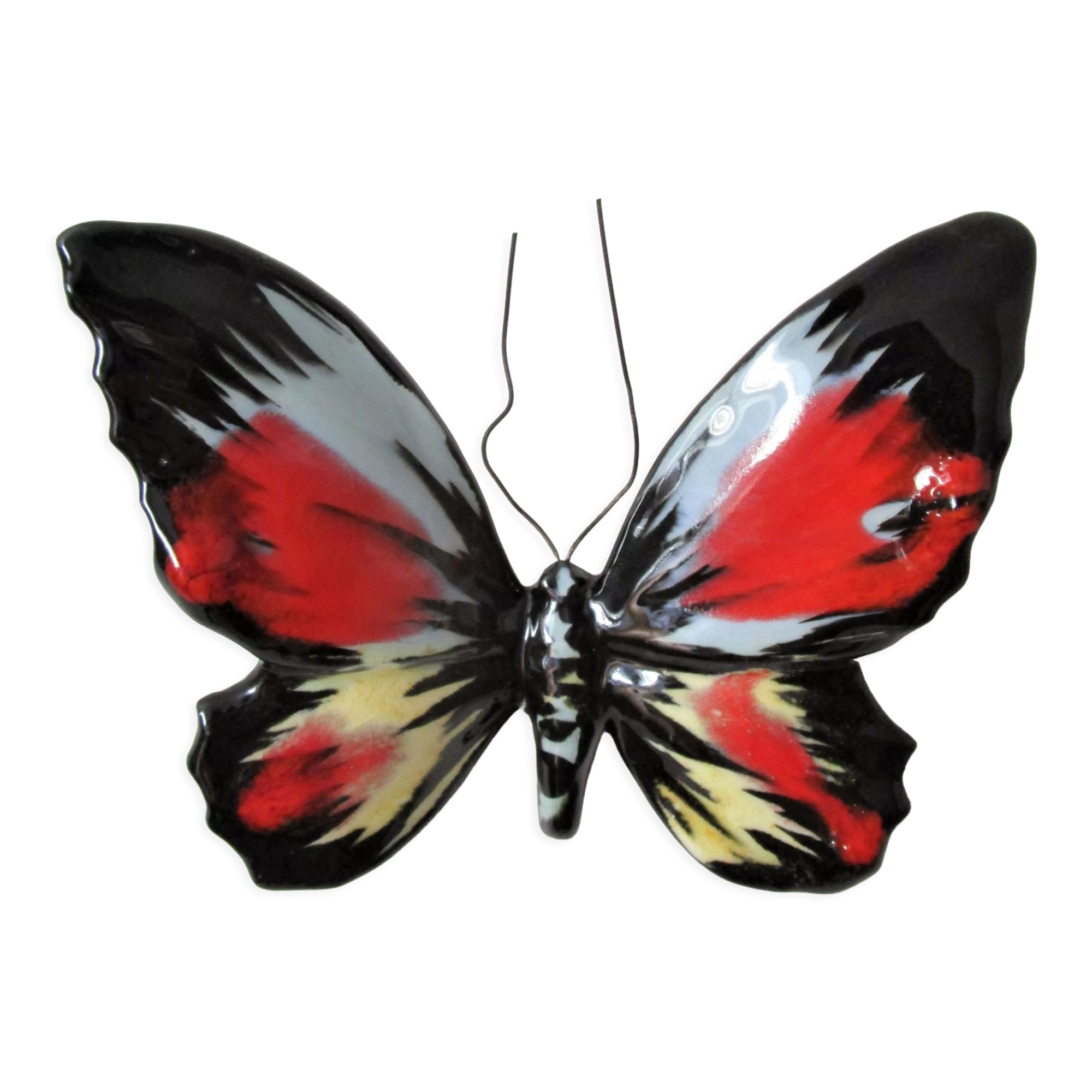 Papillon céramique émaillage polychrome Vallauris signé