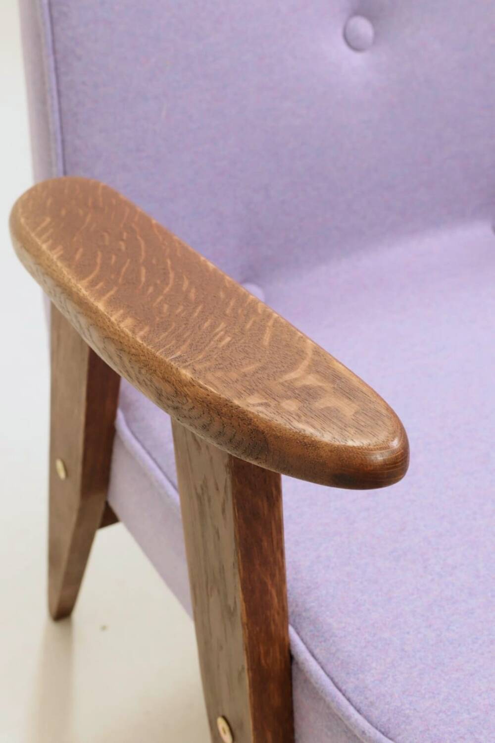 Vintage armchair in lavender wool and oak.