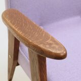 Vintage armchair in lavender wool and oak.