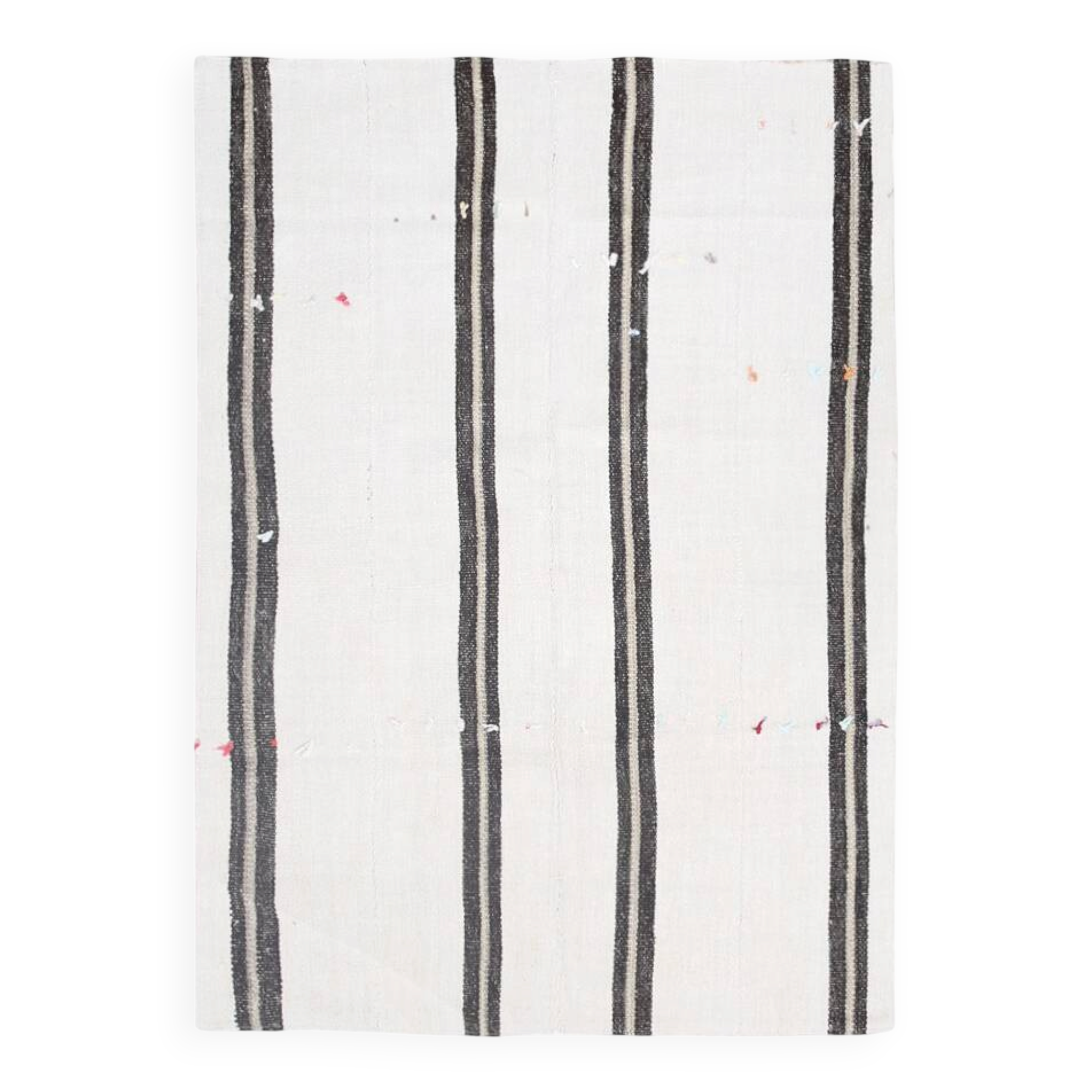 5x7 Turkish Hand-Woven Beige & Brown Striped Kilim Carpet, 144x202Cm