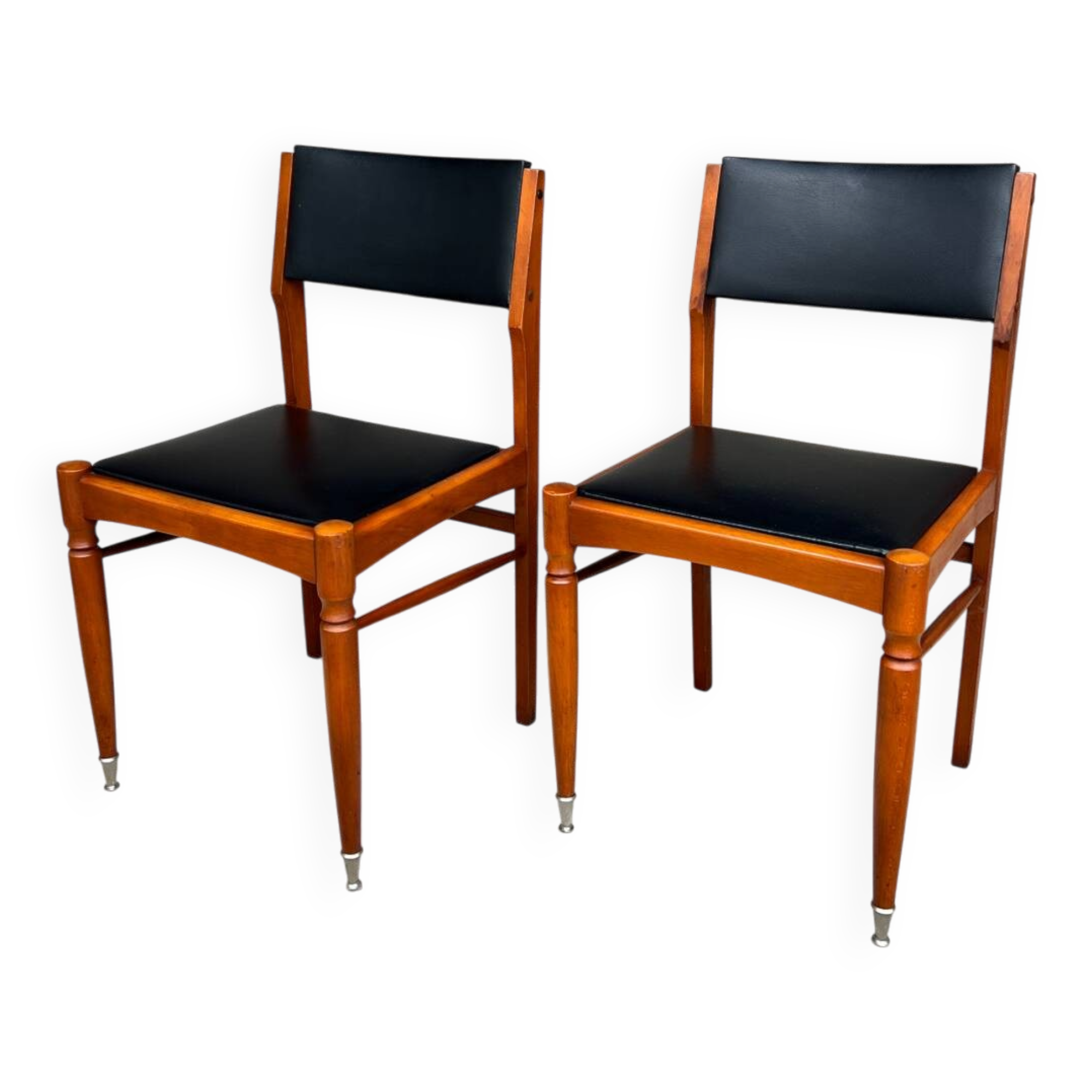 2 wooden and faux leather chairs in Scandinavian style