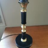 Pied de lampe vintage en cuir noir et laiton