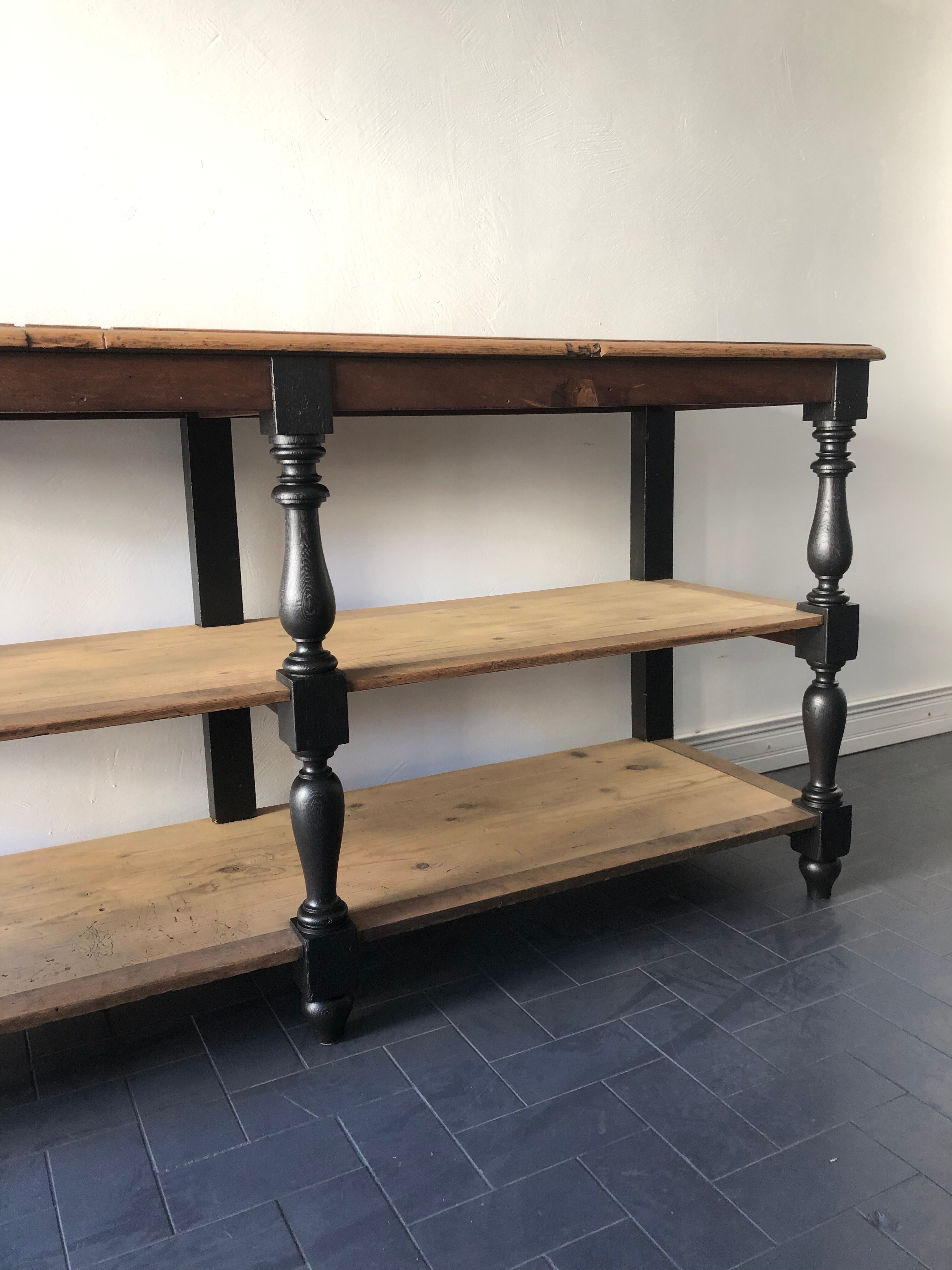 Draper in oak trade counter table / haberdashery