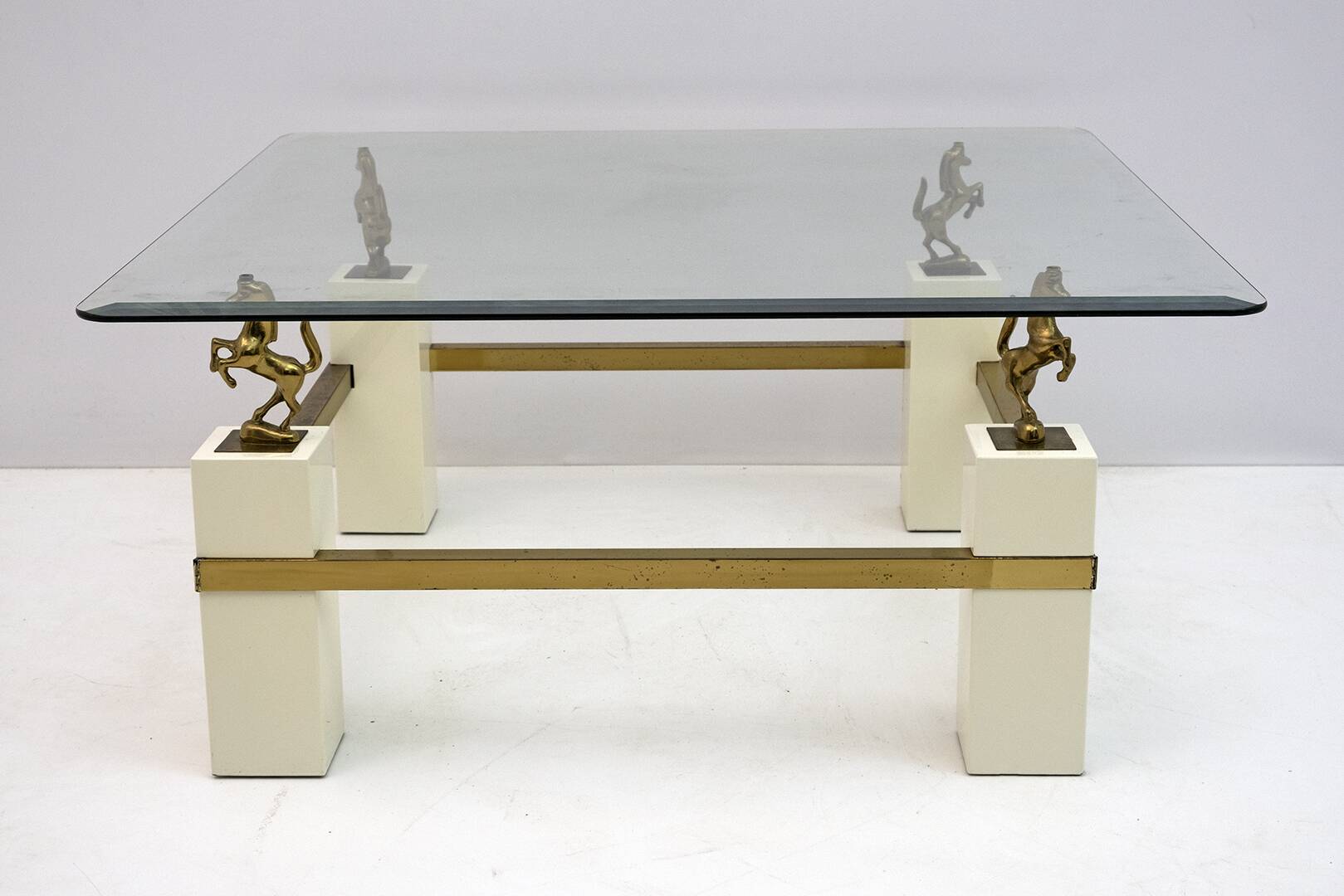 Maison Charles Mid-Century Modern Brass Horsed French Coffee Table, 1970s