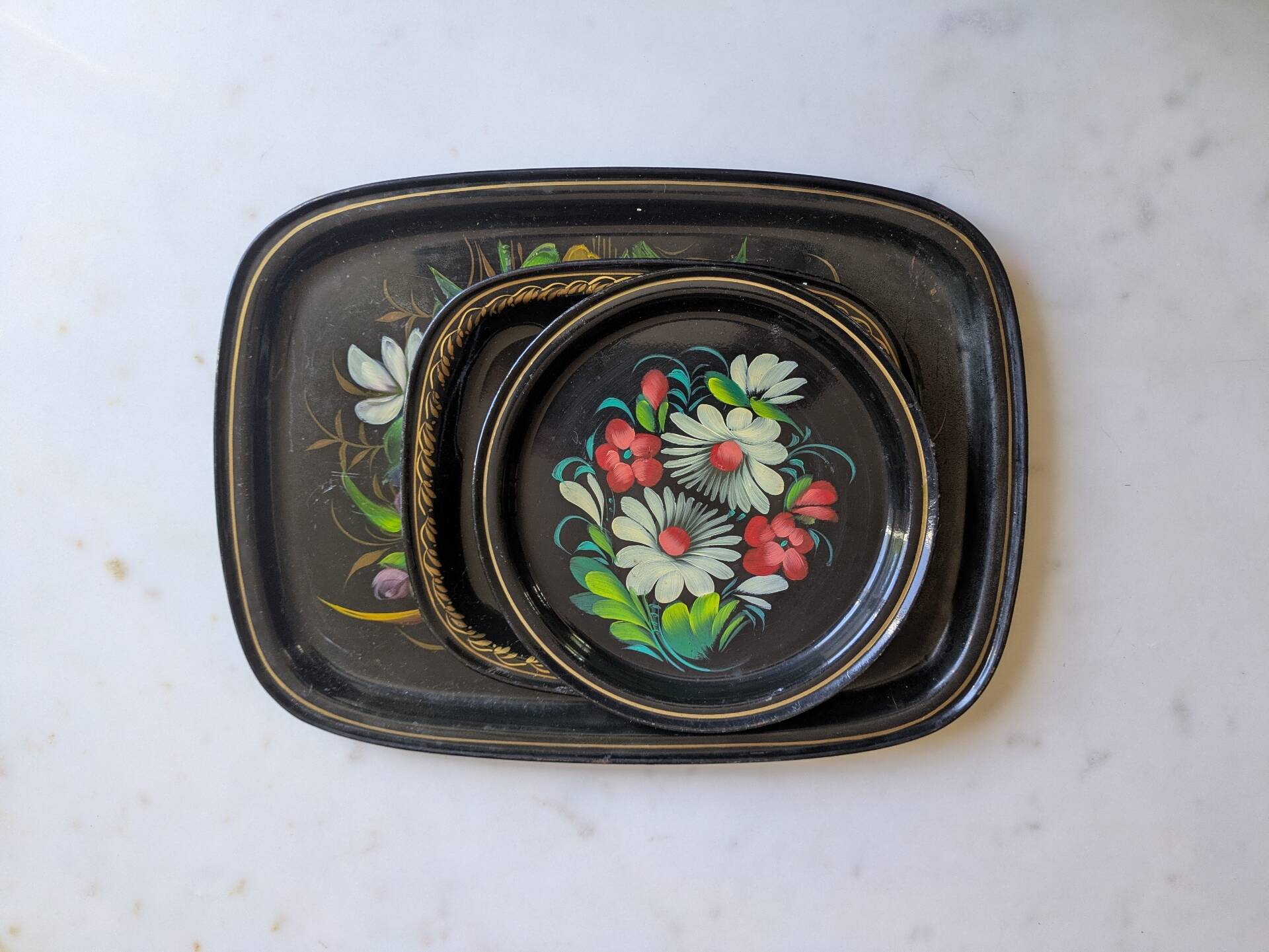 Set of antique Russian trays/Russian artisan USSR