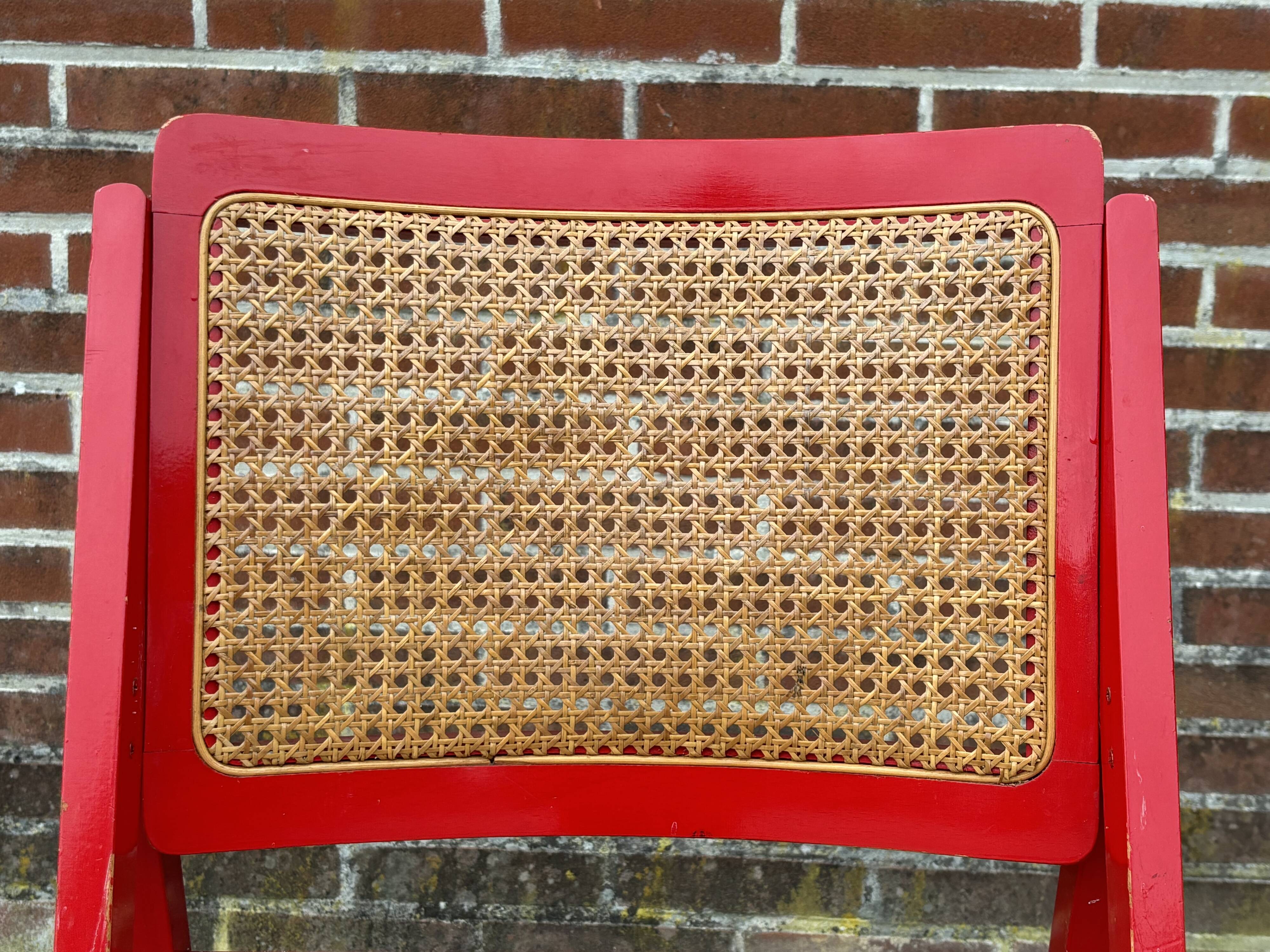 Vintage  Mid-Century Woven Cane Folding Chair  1960s in red cesca style