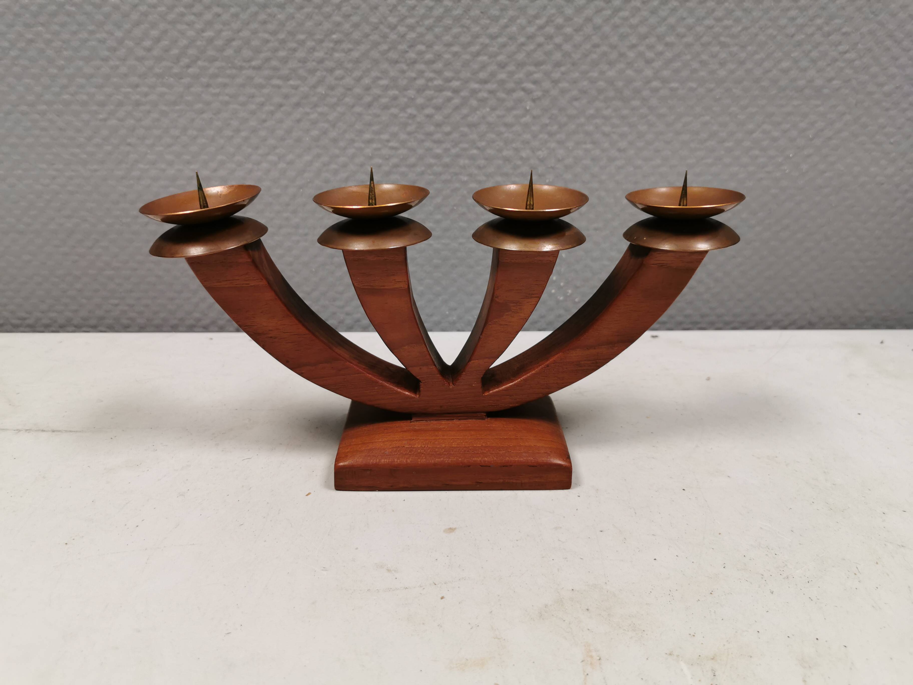Candlestick/Advent candle holder, made of wood with 4 copper candle holders