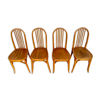 Série de 4 chaises bistrot en bois courbé  fischel n° 196