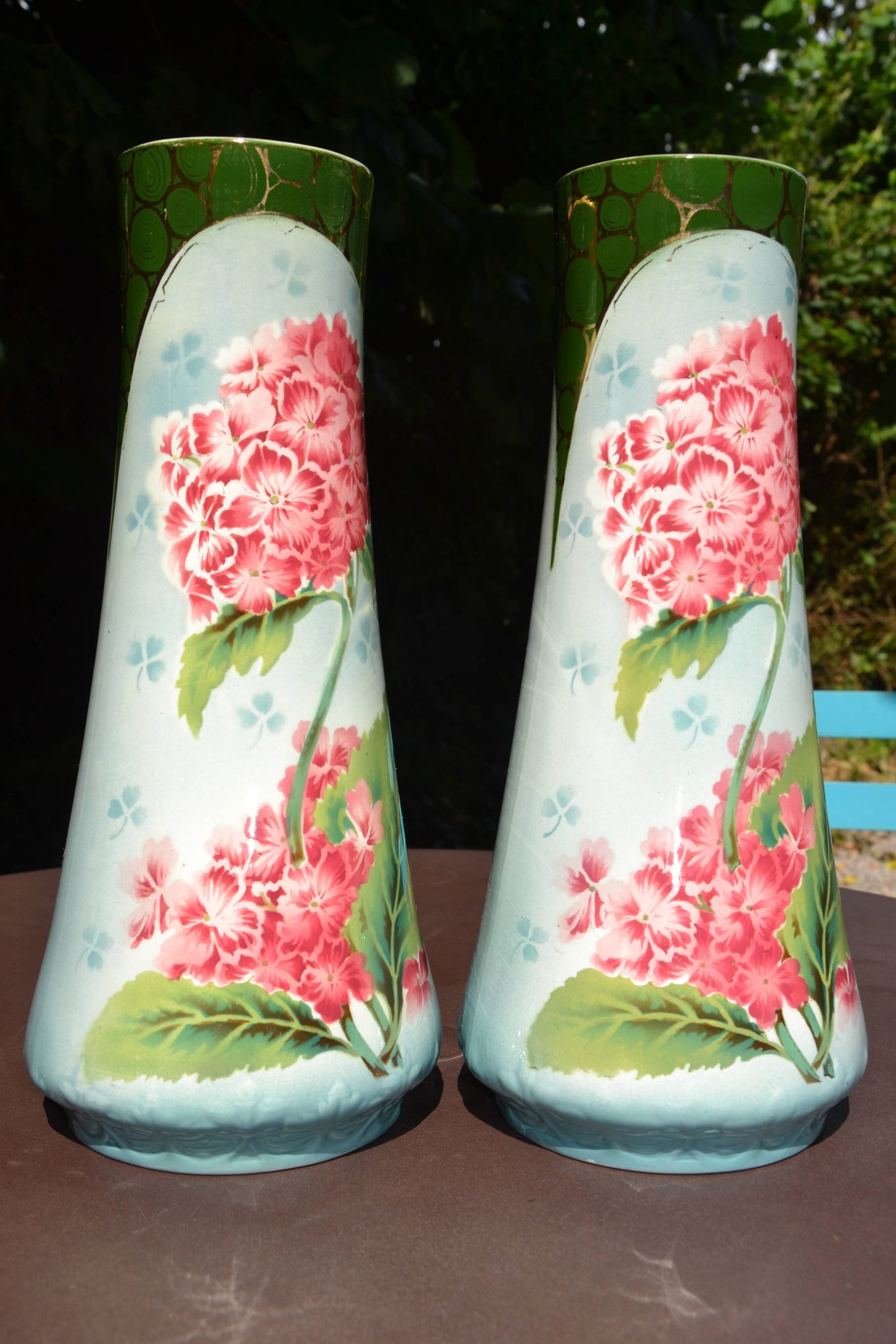 2 flowered vases St Amand early 20th century