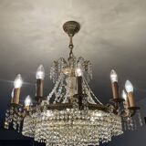 Old cascade chandelier with crystal pendants 19 lights