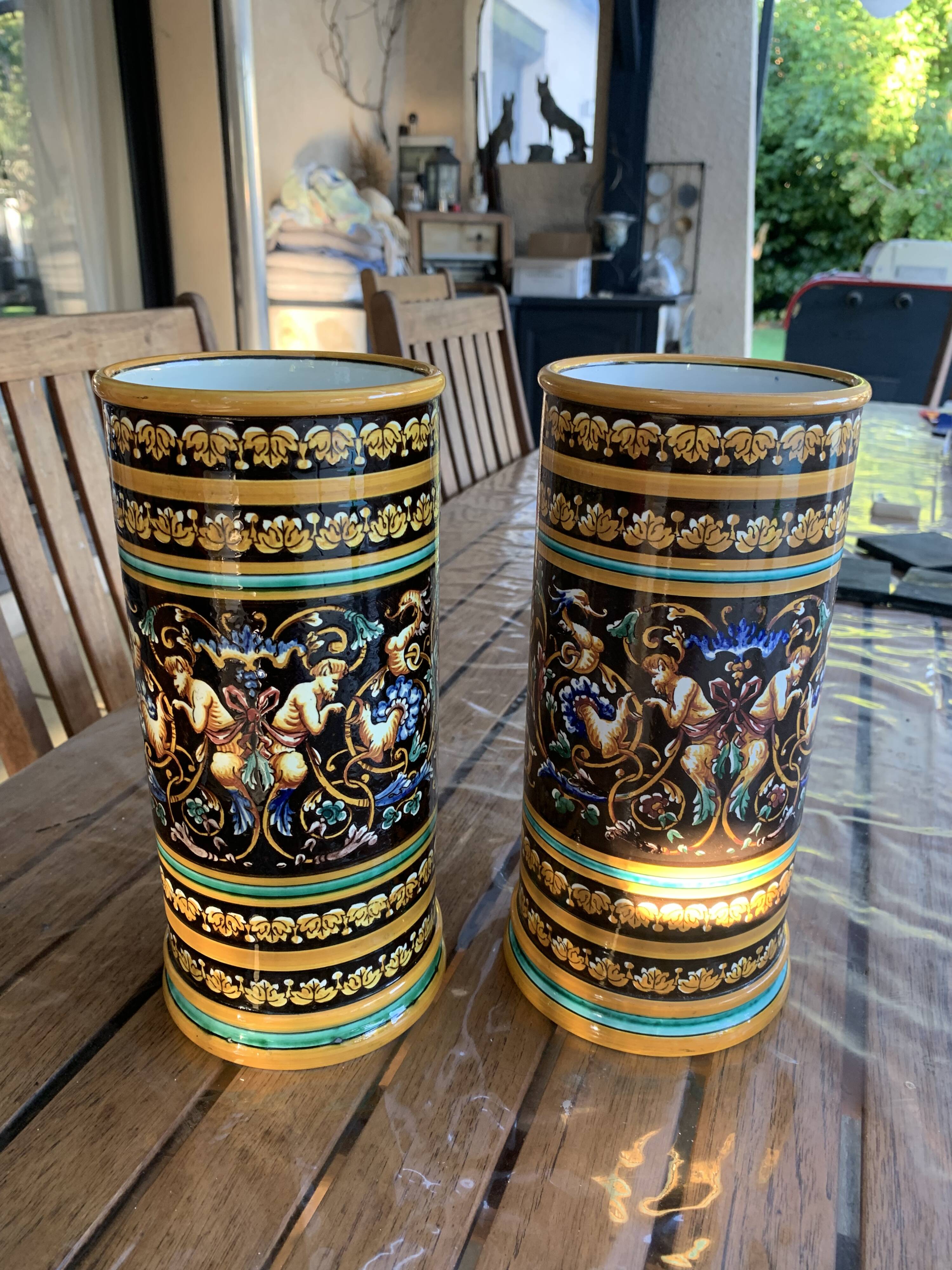 2 vase rouleau en faïence, gein