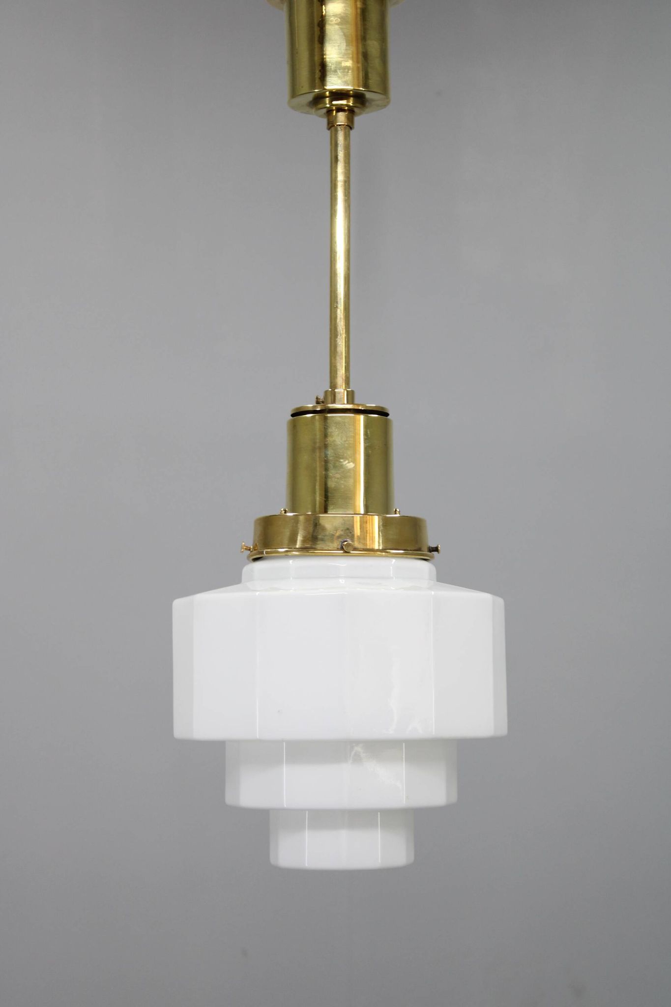 Art Deco brass and opaline glass pendant, Czechoslovakia, 1930s