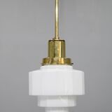 Art Deco brass and opaline glass pendant, Czechoslovakia, 1930s