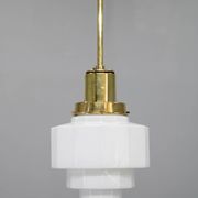 Art Deco brass and opaline glass pendant, Czechoslovakia, 1930s