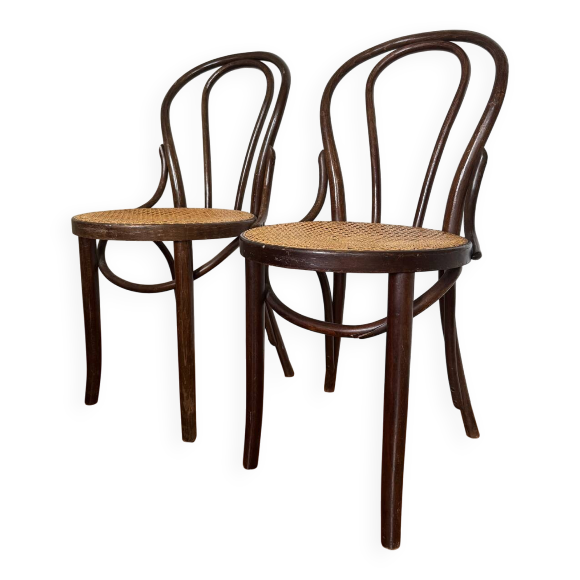 Paire de chaises bistrot en bois et cannage