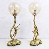 Pair of lamps in bronze and gilded glass