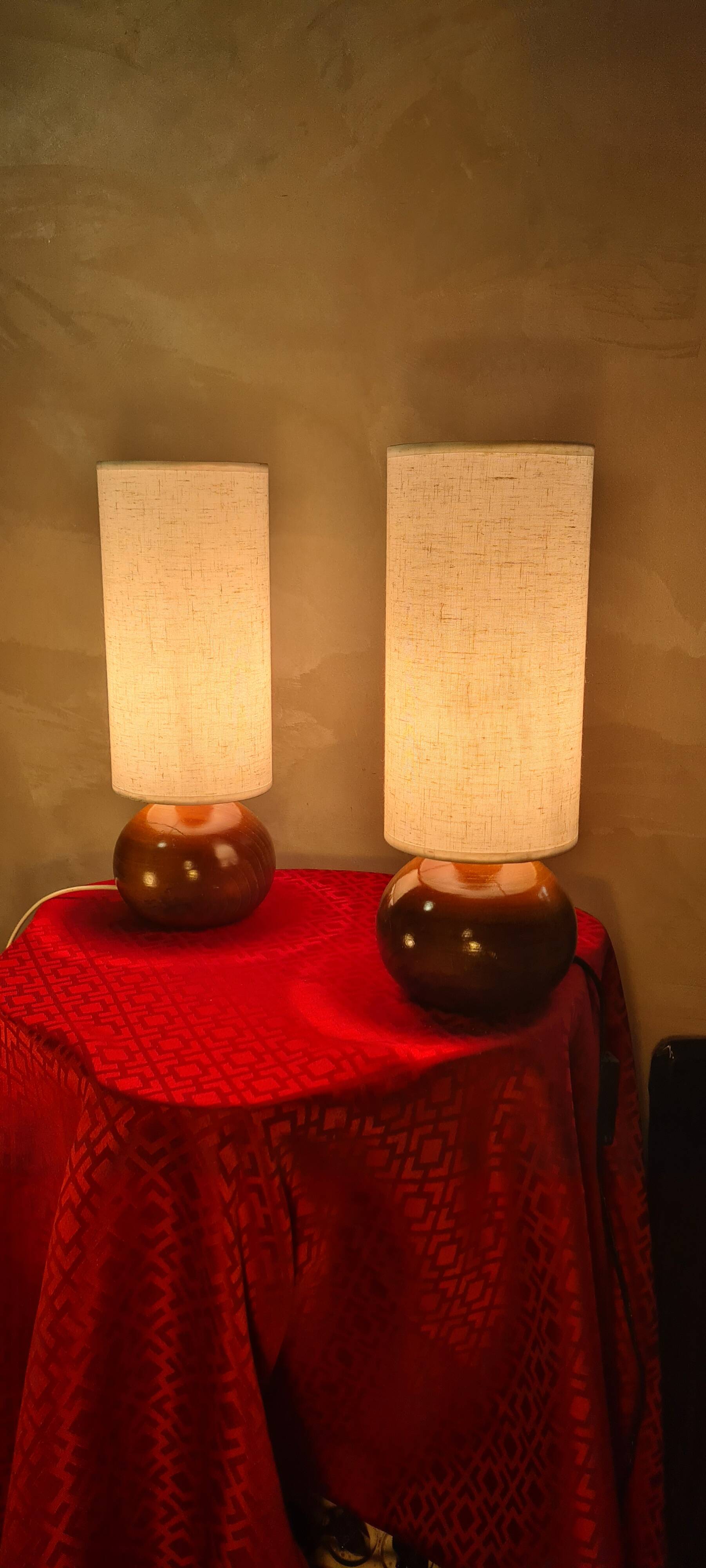 pair of solid wood ball lamps, Scandinavian style bedside lamp, 35 x 13