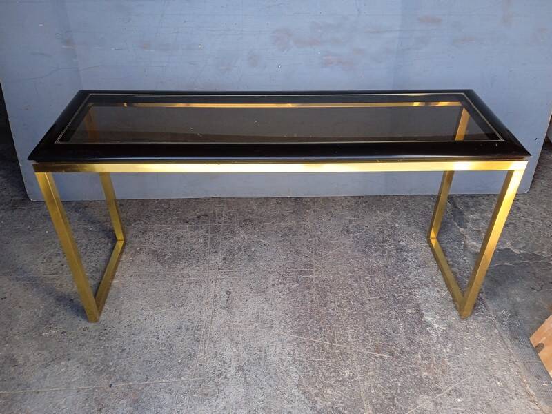 Designer console in gilded brass and glass, 1970s