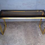 Designer console in gilded brass and glass, 1970s