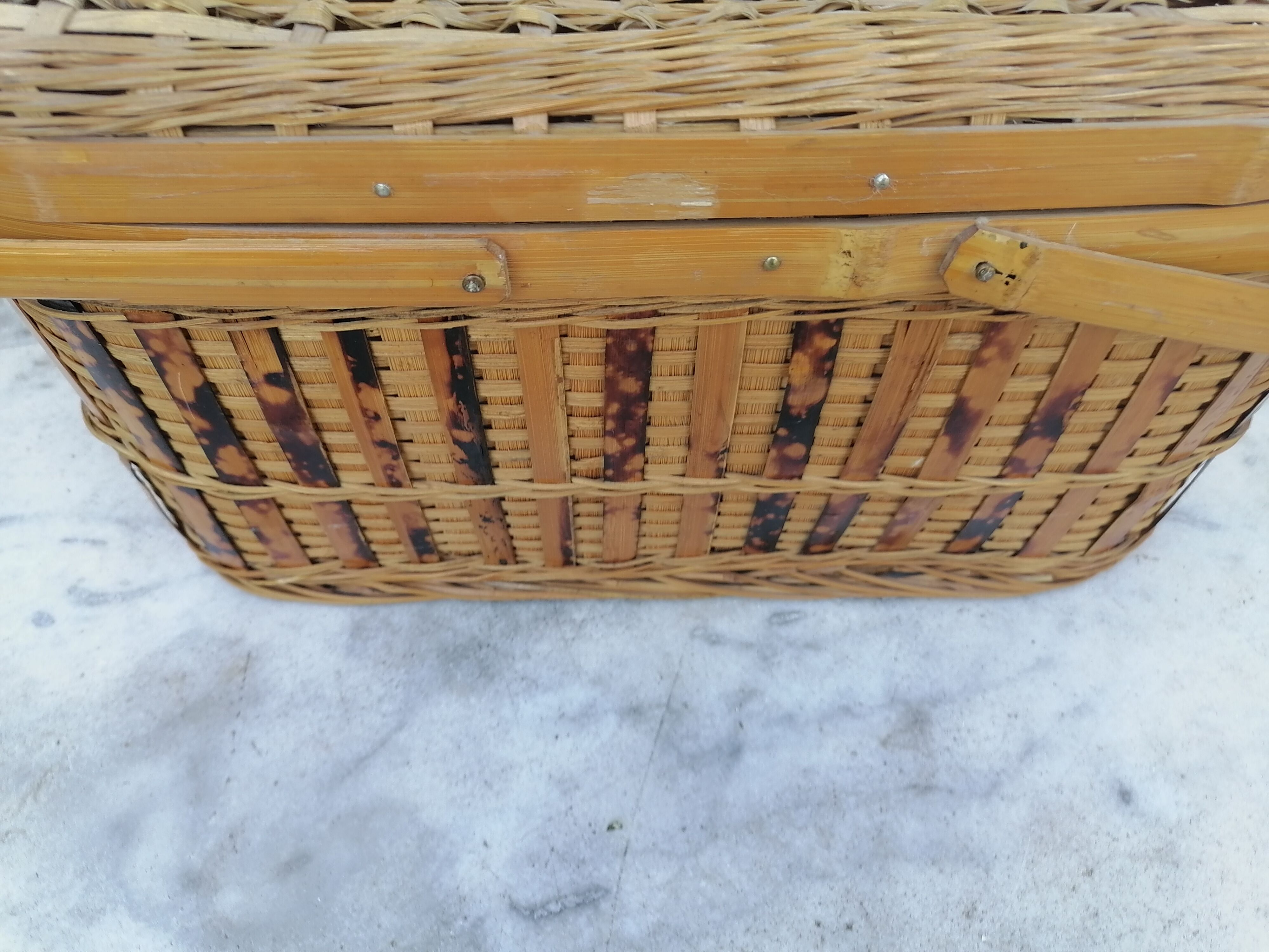 Small vintage basket suitcase wicker splices