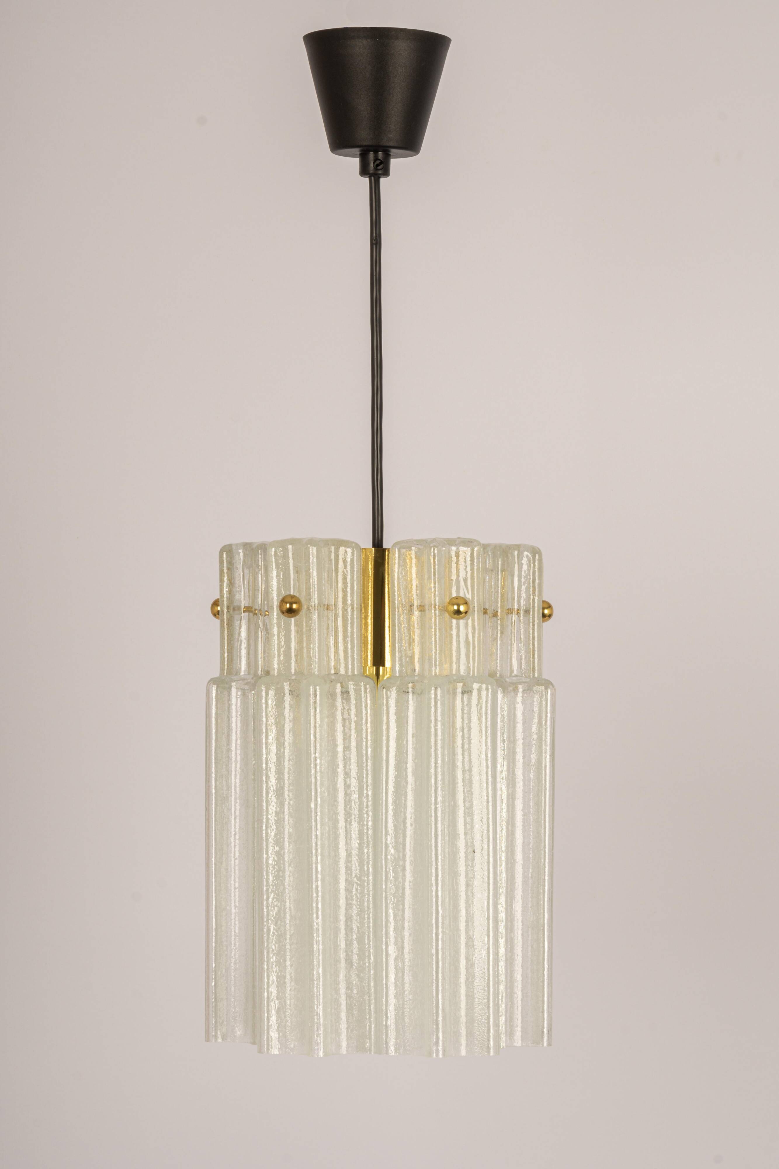 Pendant light with hand-blown glass pieces on a brass base made by Glashütte Limburg.
